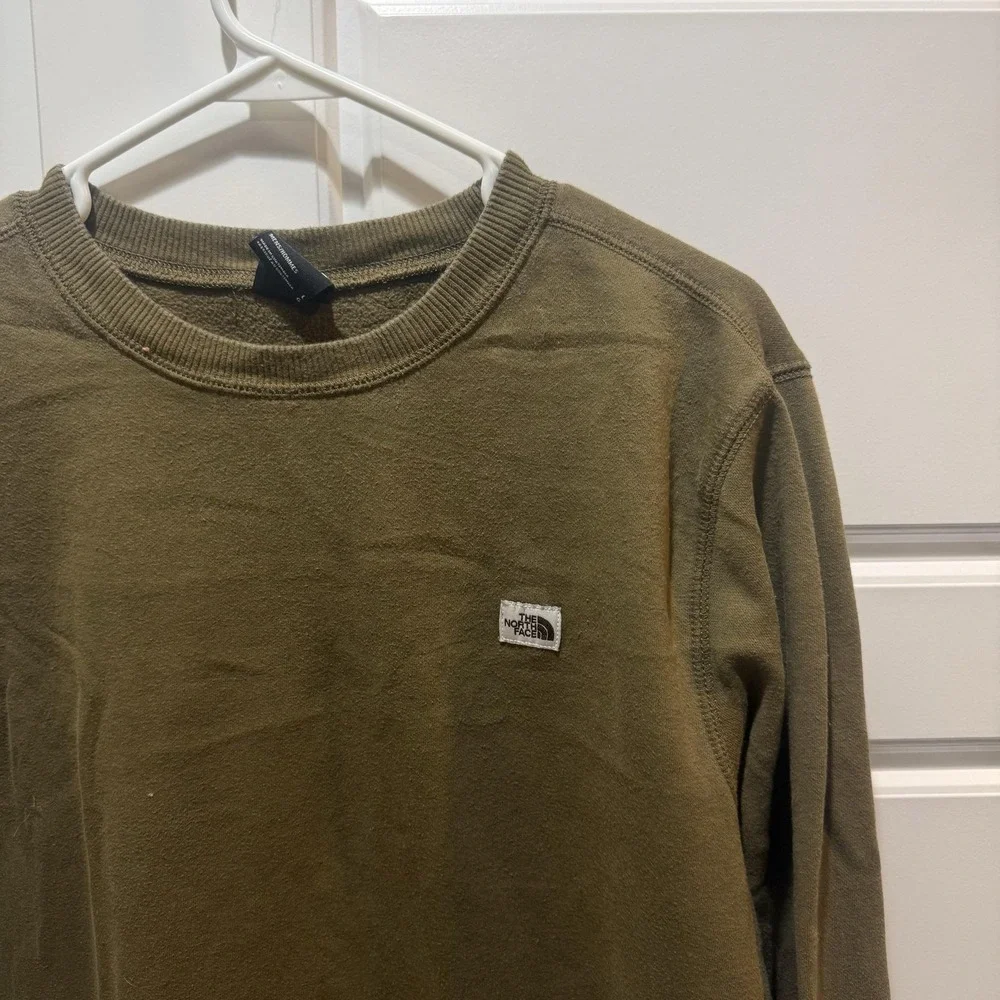 North Face Sweatshirt Mens Large Green Fleece Crewneck Pullover Logo Outdoor